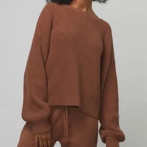 Lunya cozy cotton silk reversible pullover walnut
